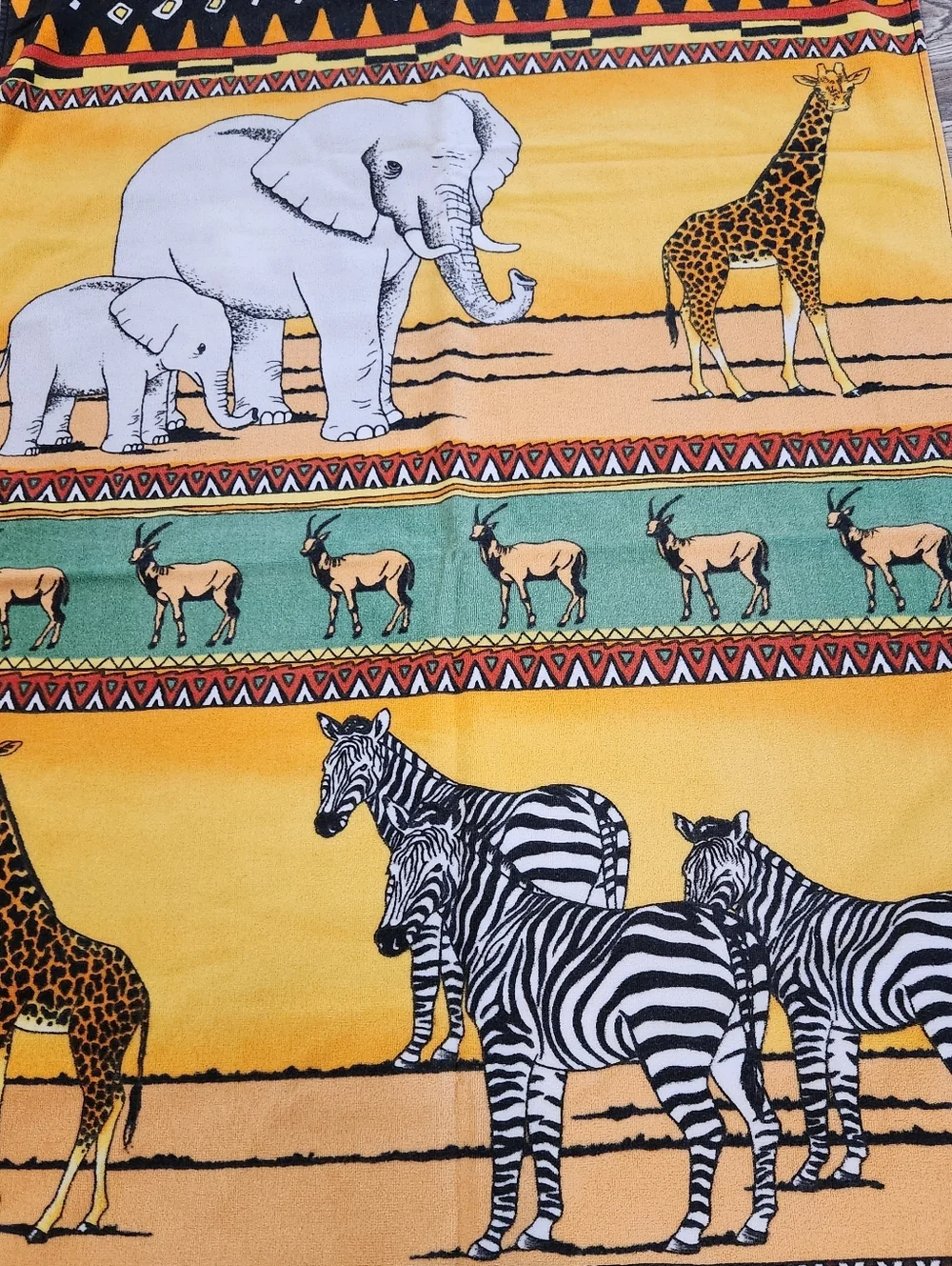 Vintage 90s Hilasal Serengetti African Beach Towel 61x36 Inch Cotton Colorful